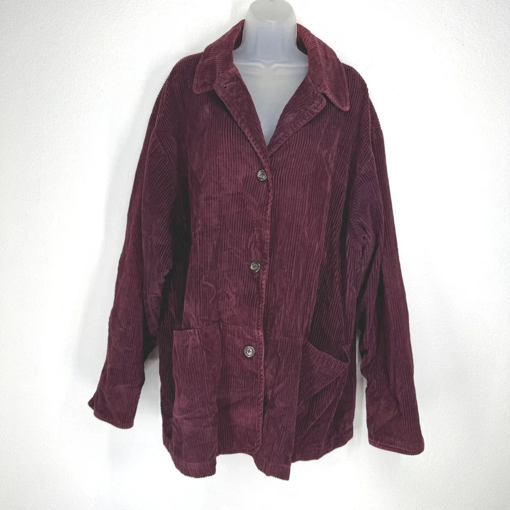Eddie Bauer Women Vintage Corduroy Chore Jacket Button Coat Size XXL Tall Purple